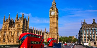 Big Ben Clock Tower and London Bus at England